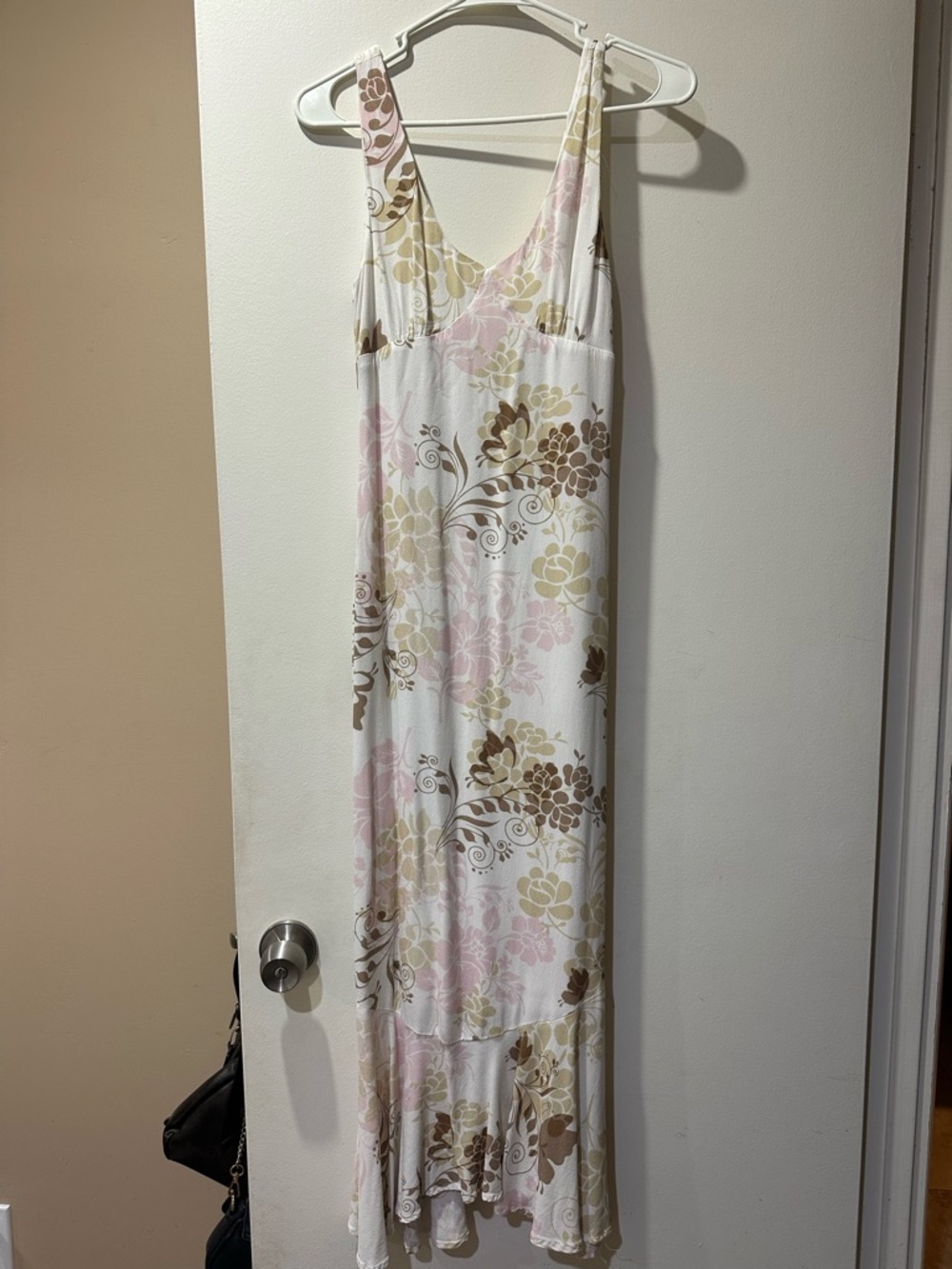Floral Maxi Sundress in White, Pink & Tan